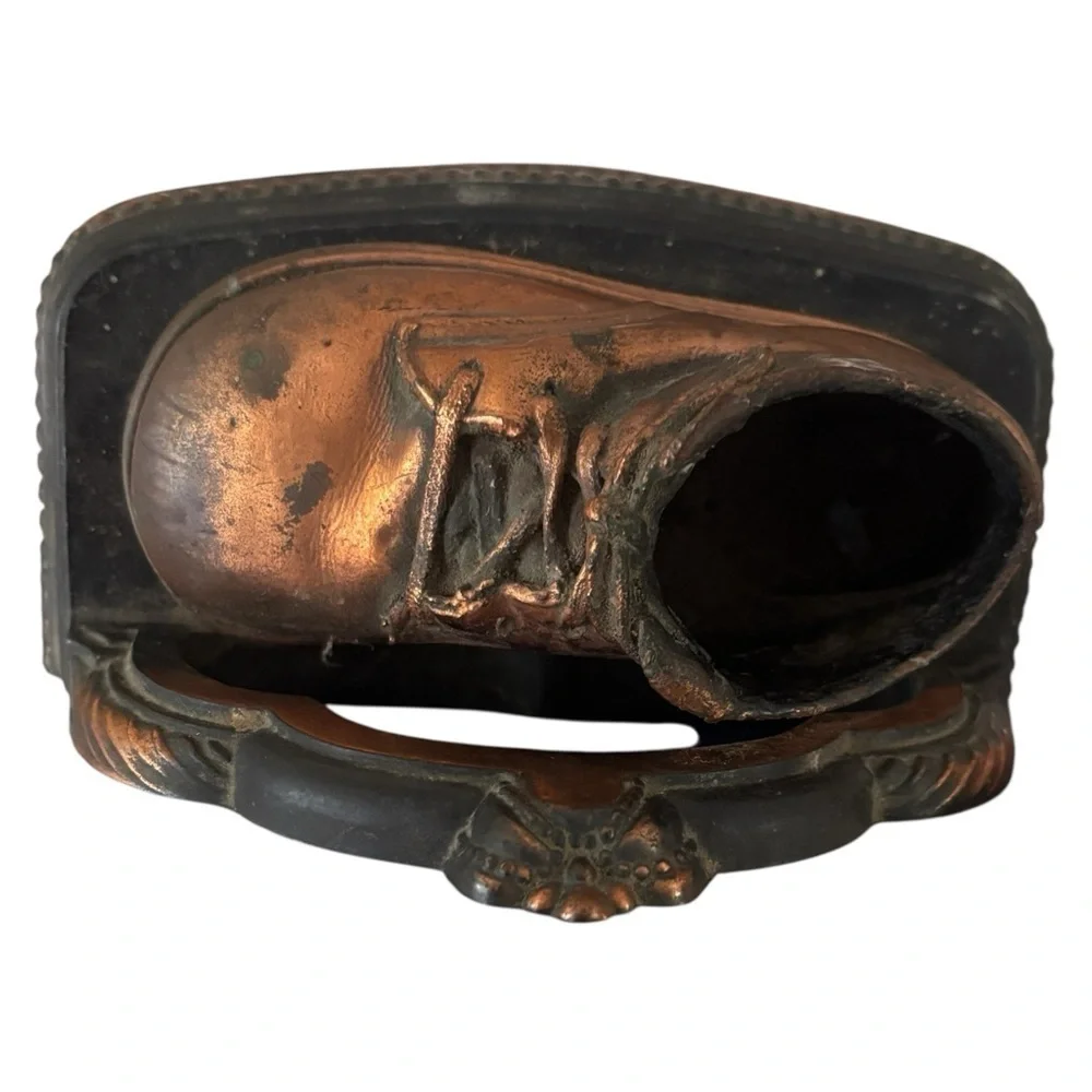 Antique Brass Bronze Copper Baby Shoe Bookend